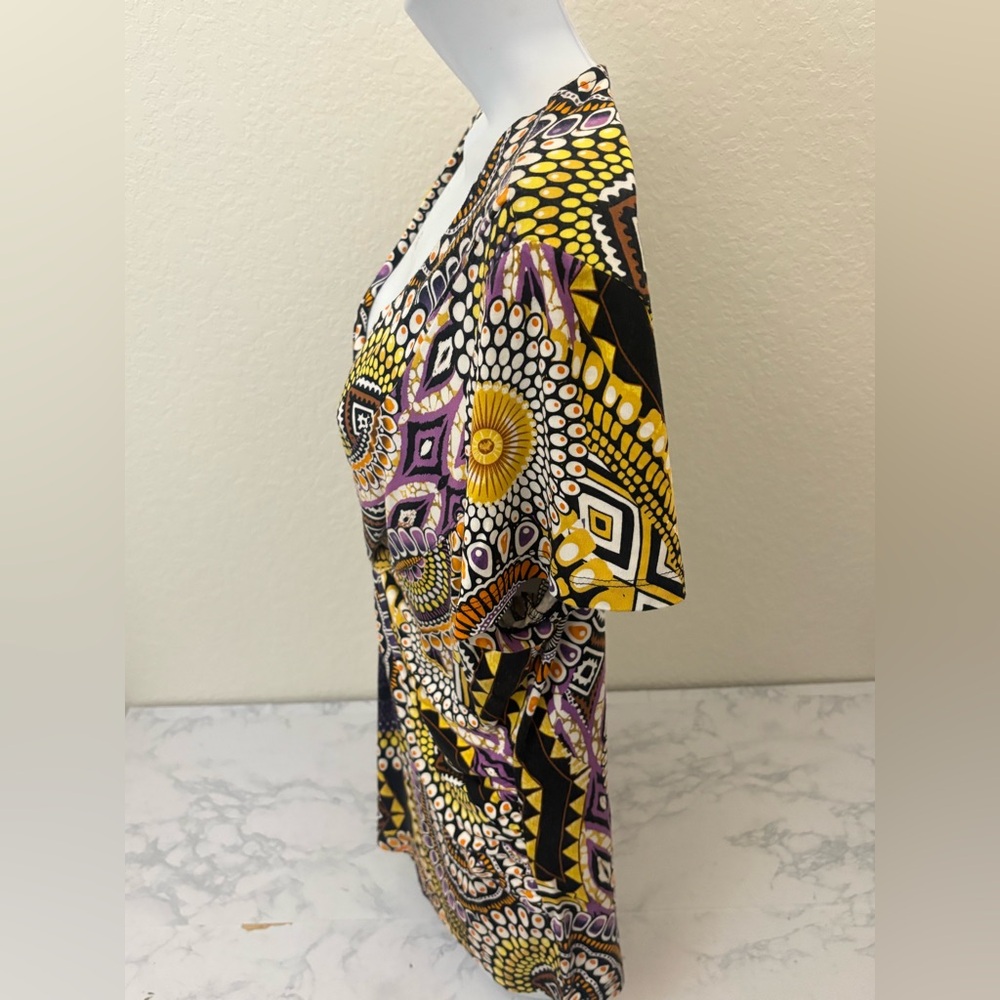 Cable & Gauge Women's Top - Short Sleeve V-Neck Sz L Paisley Faux Wrap Ruched - Picture 2 of 4